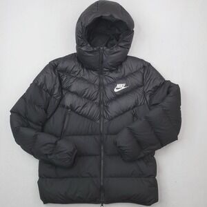 Nike Jacket Mens Large Black Down Puffer Hooded Full Zip Insulated Outdoor Y2K